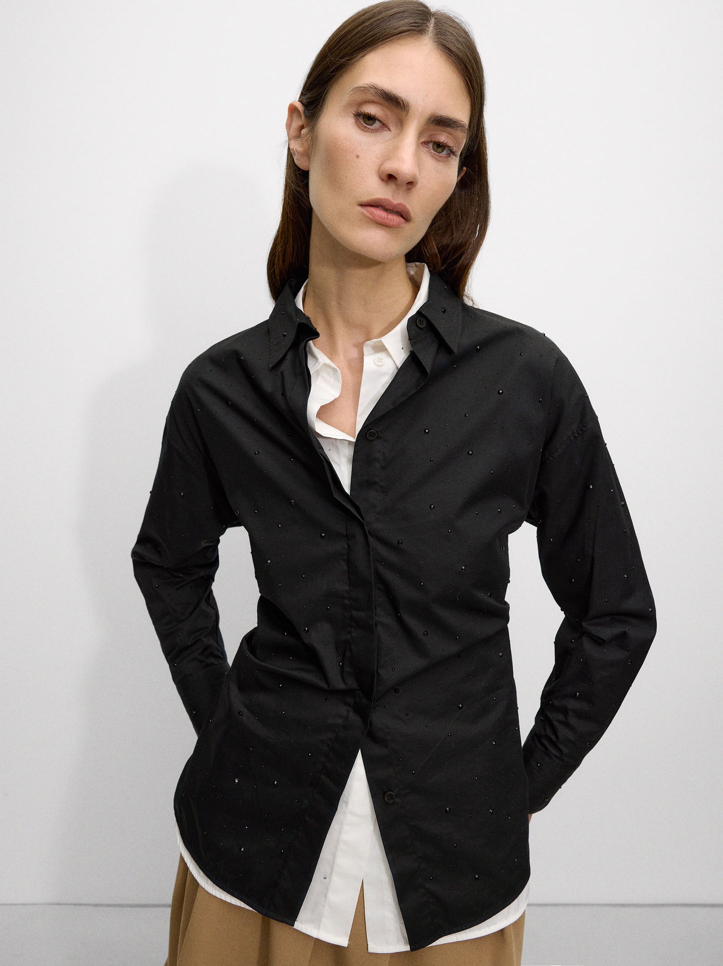 100% Cotton Shirt With Rhinestones