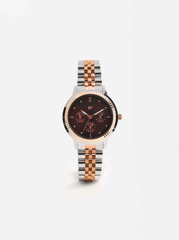 Watch With Bicolor Stainless Steel Wristband