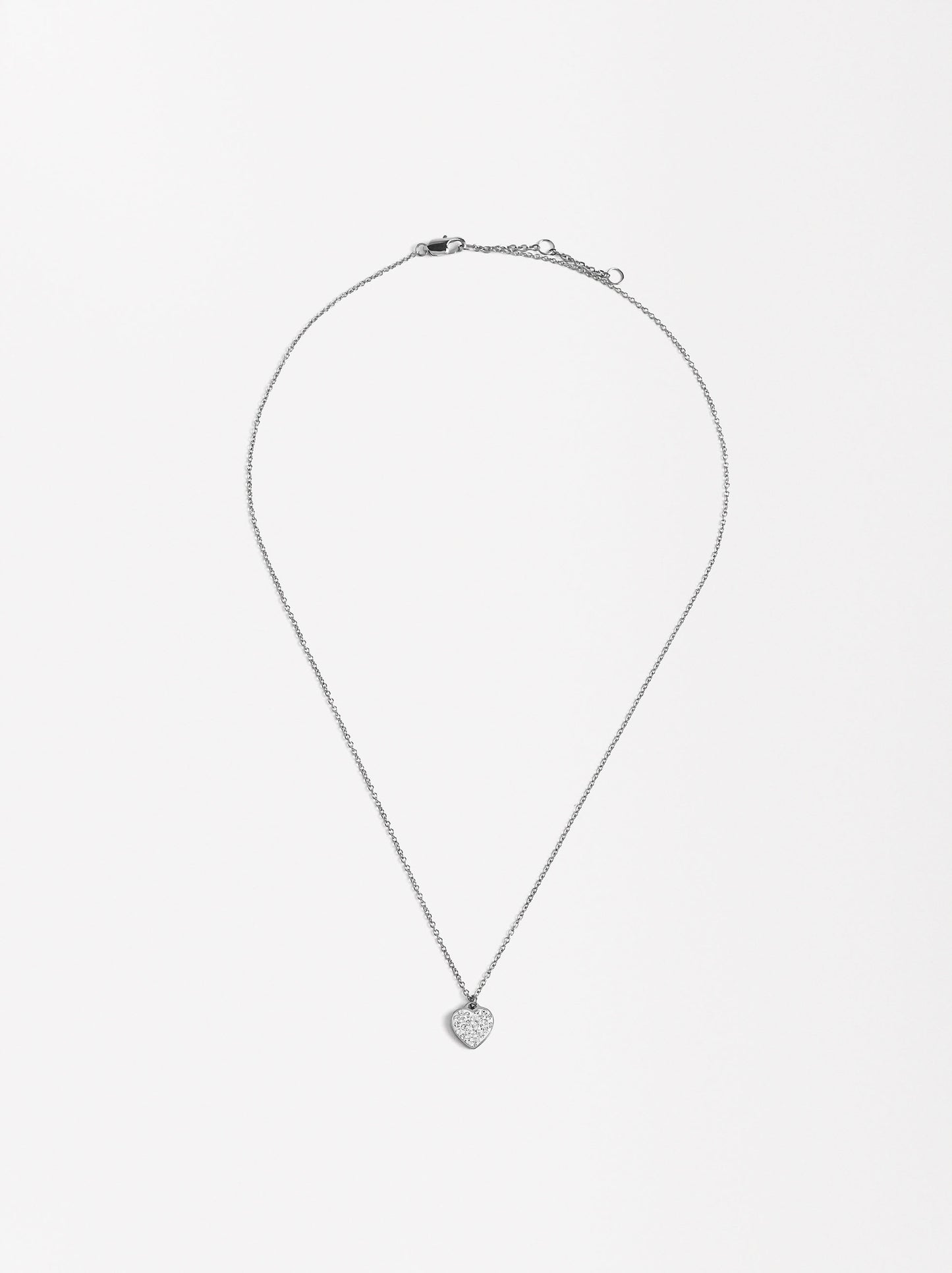Short Necklace With Heart-Shaped Crystals - Stainless Steel