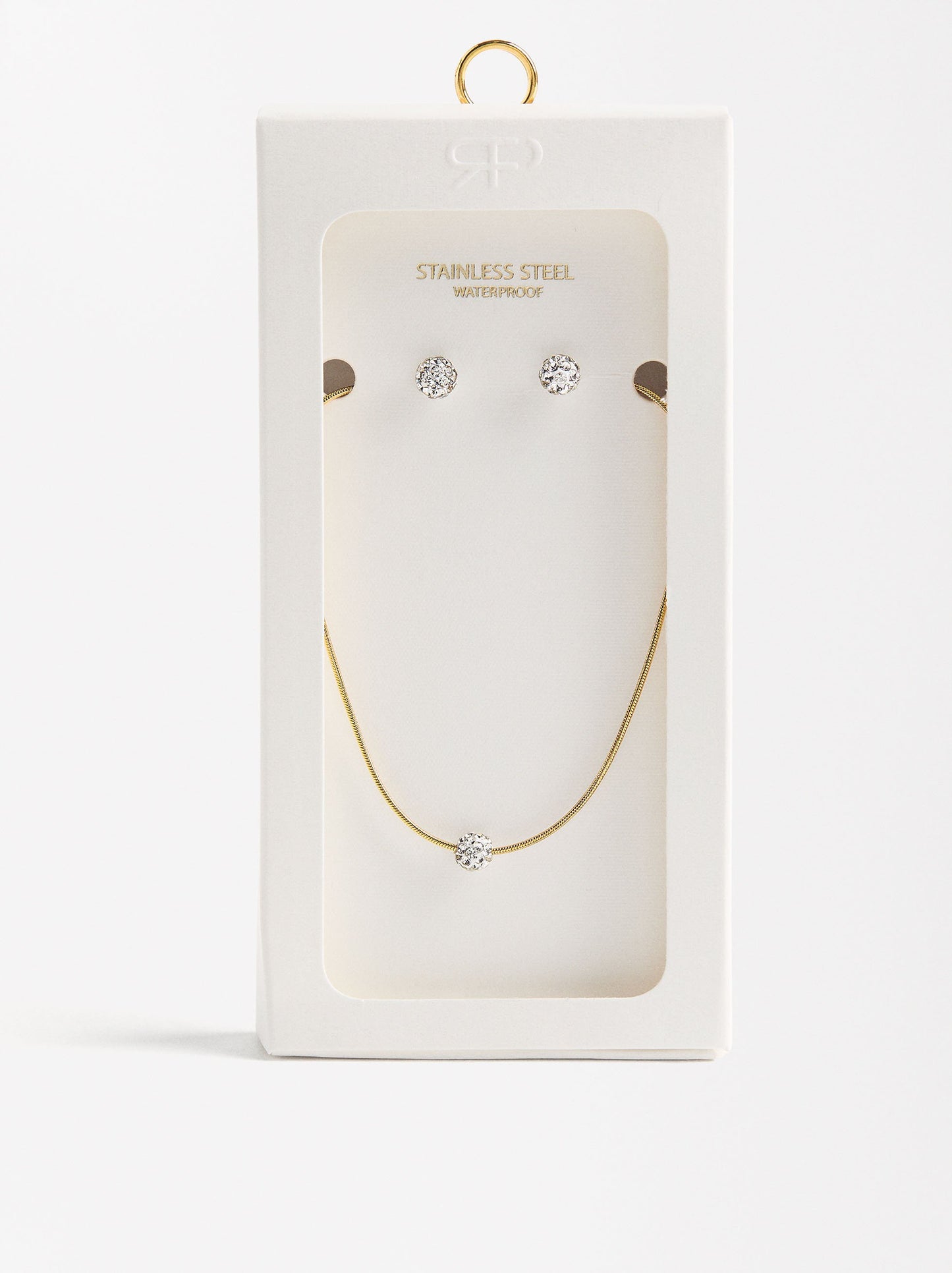 Set Necklace And Earrings With Crystals - Stainless Steel