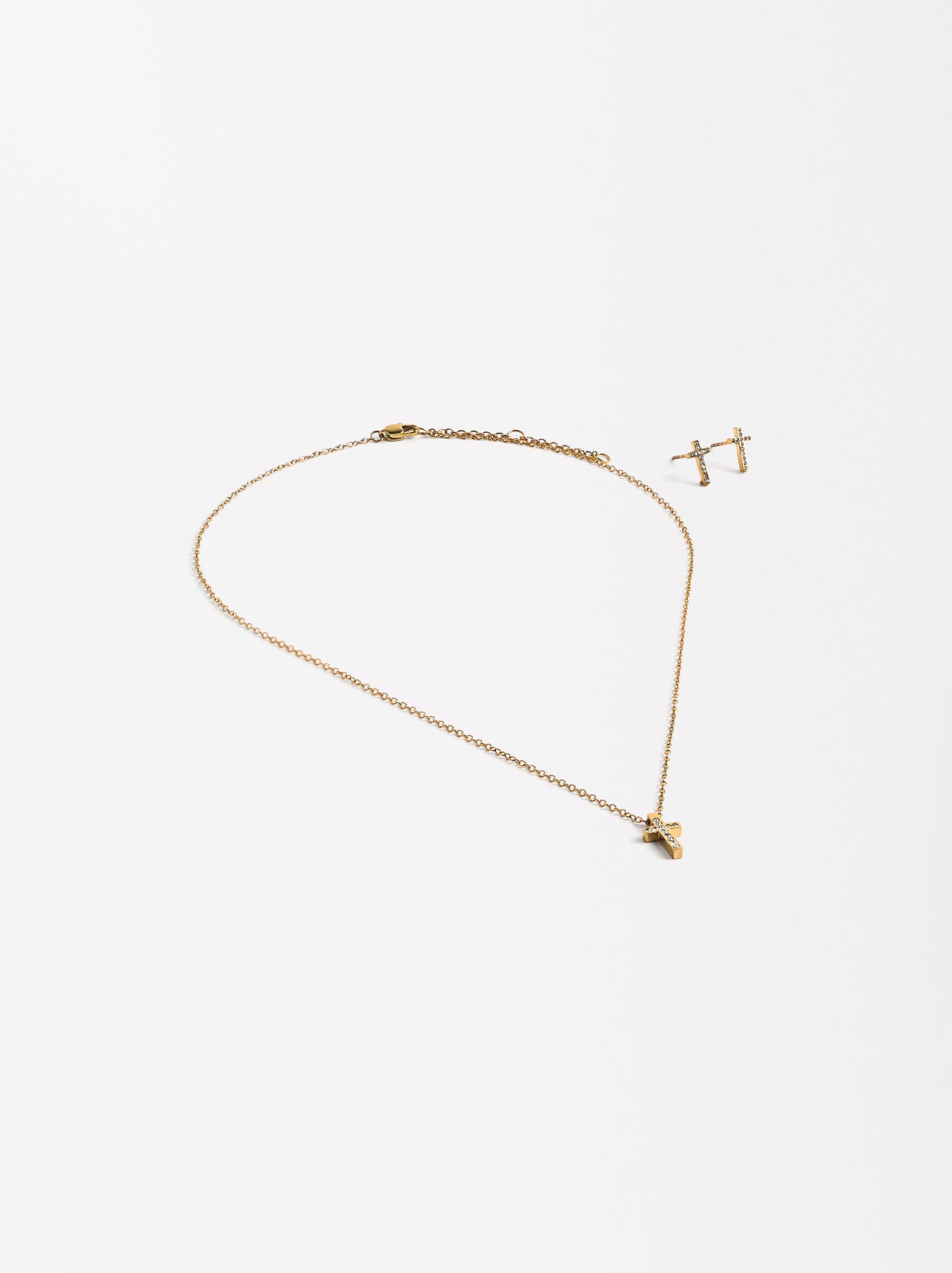 Cross Crystal Earrings Set With Necklace - Stainless Steel