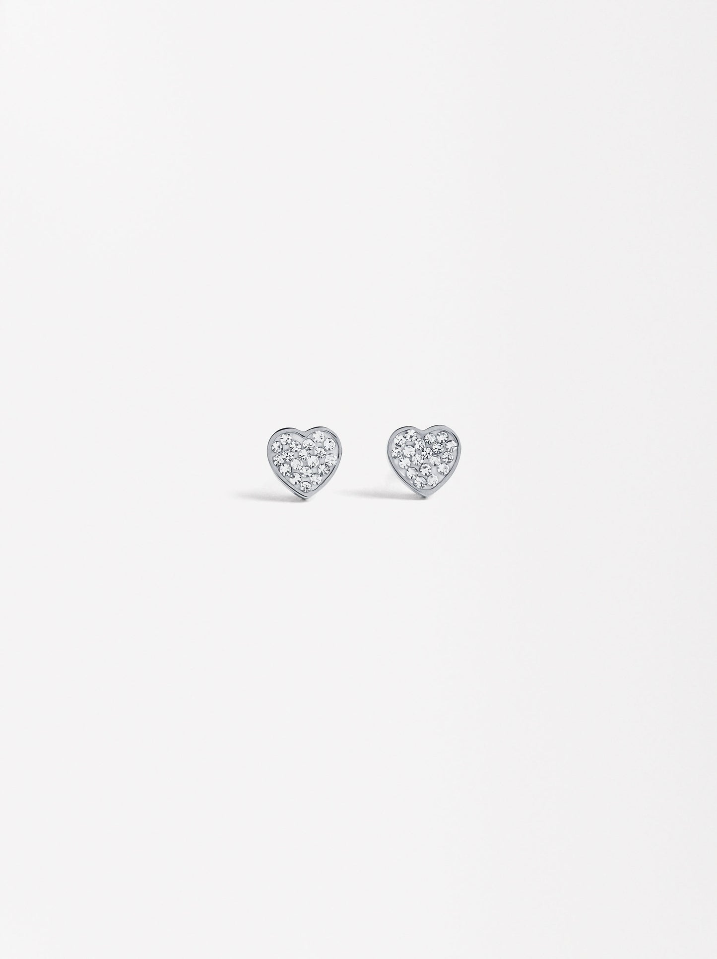 Heart Earrings With Crystals - Stainless Steel
