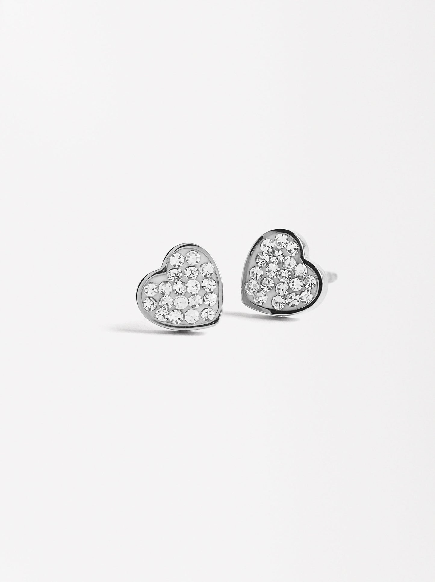 Heart Earrings With Crystals - Stainless Steel
