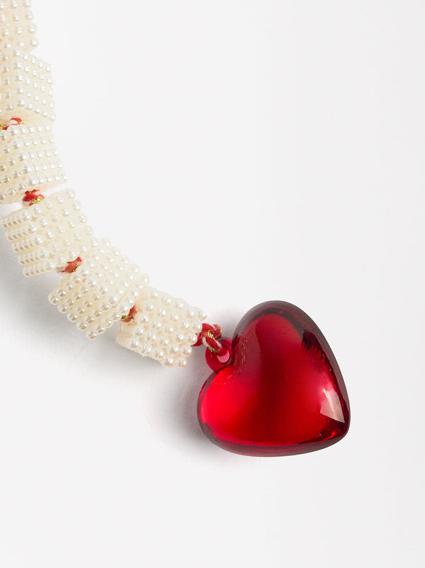 Heart Keychain Charm With Pearls