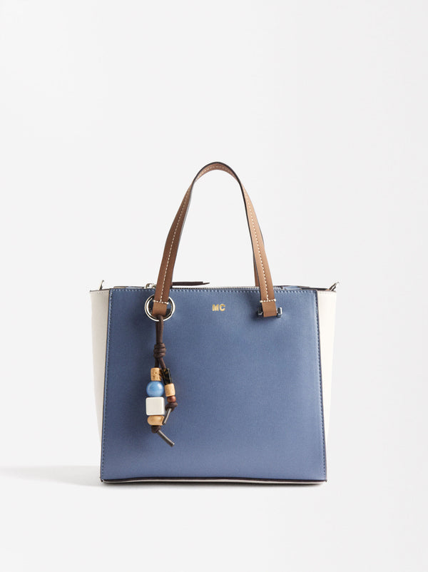 Color Block Tote Bag With Pendant