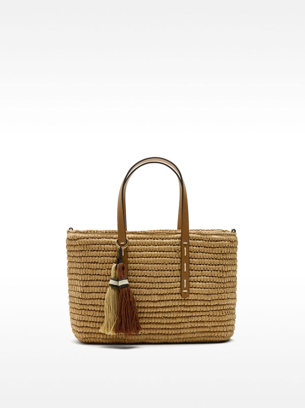 Tote Bag With Straw Effect And Pendant L