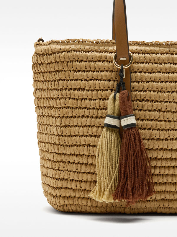 Tote Bag With Straw Effect And Pendant L