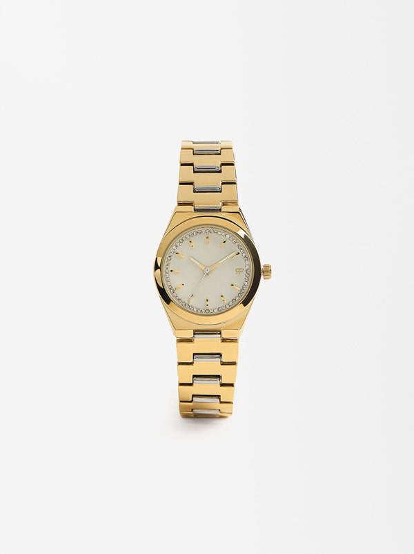 Golden Watch With Stainless Steel Bracelet