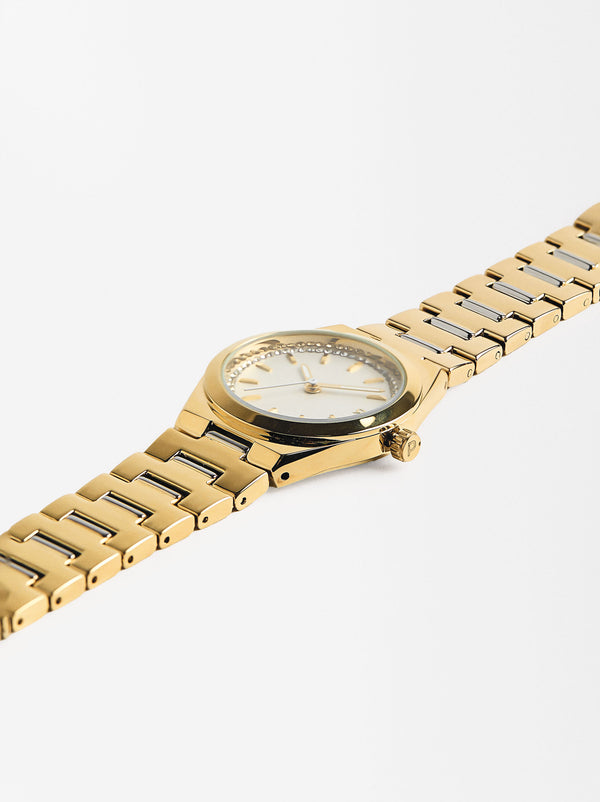Golden Watch With Stainless Steel Bracelet