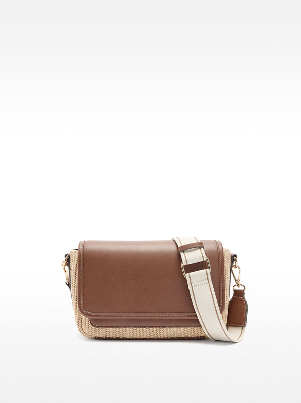 Crossbody Bag With Straw Effect And Flap
