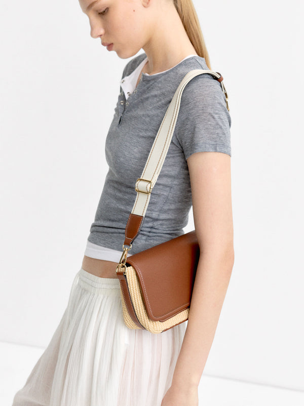 Crossbody Bag With Straw Effect And Flap