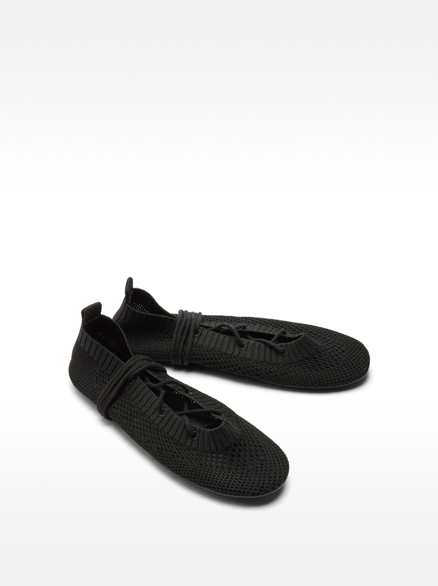 Knit Mesh Ballet Flats With Straps
