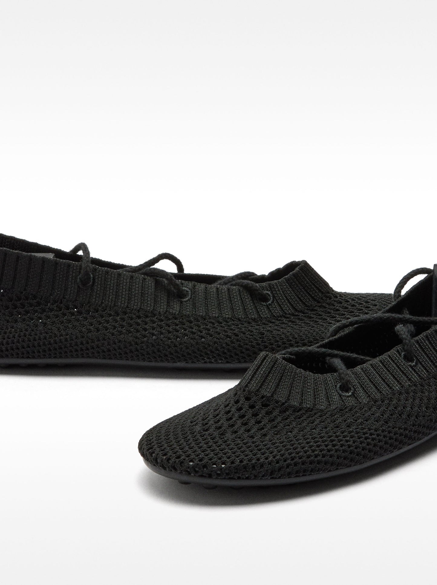 Knit Mesh Ballet Flats With Straps