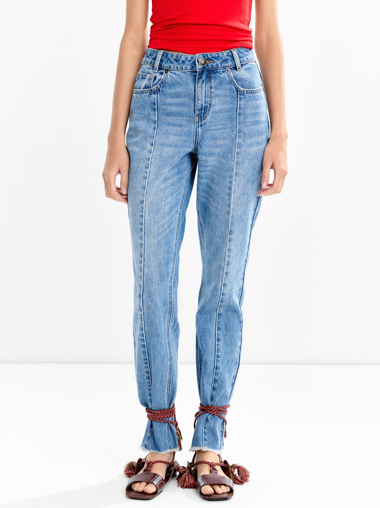 Washed Effect Denim Trousers
