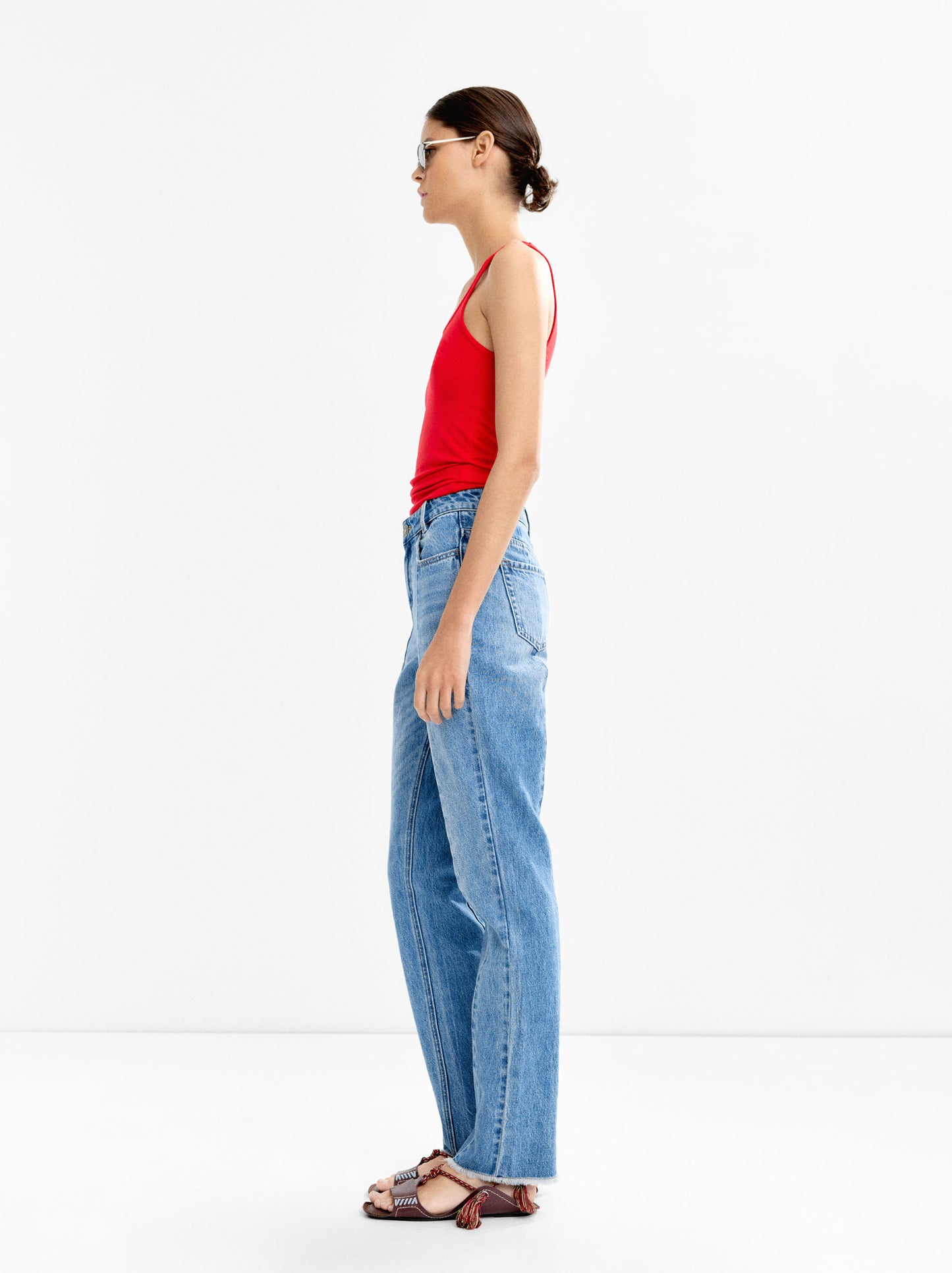 Washed Effect Denim Trousers