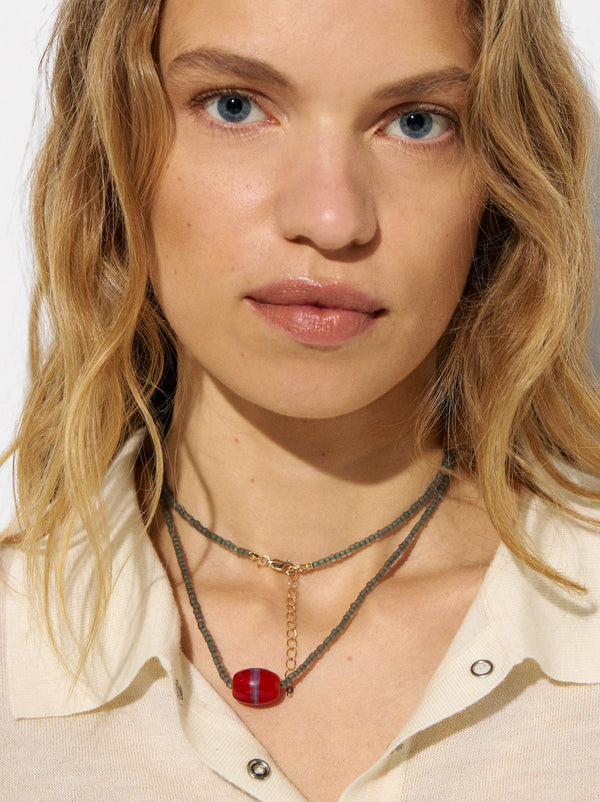Beaded Necklace With Ceramic Pendant