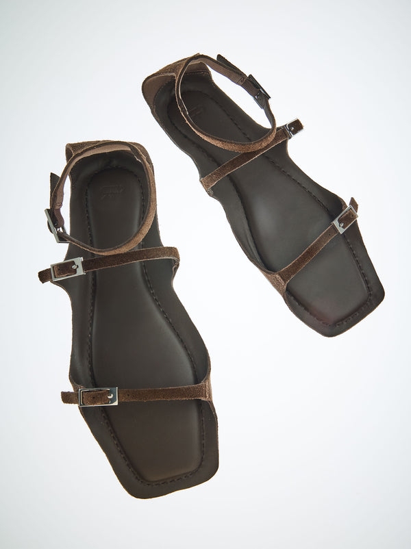 Flat Leather Sandals With Buckles