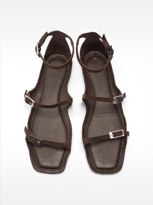 Flat Leather Sandals With Buckles