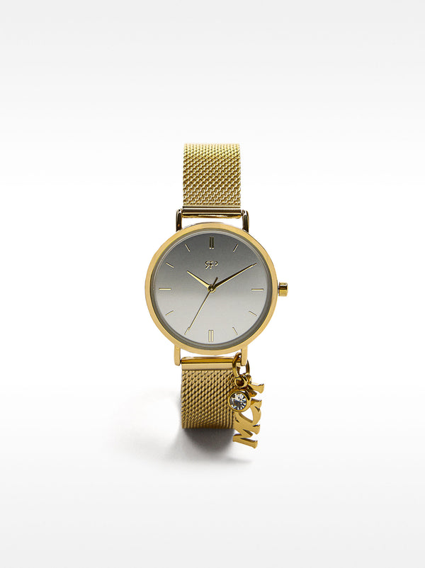 Watch With Metal Mesh Bracelet And Charm