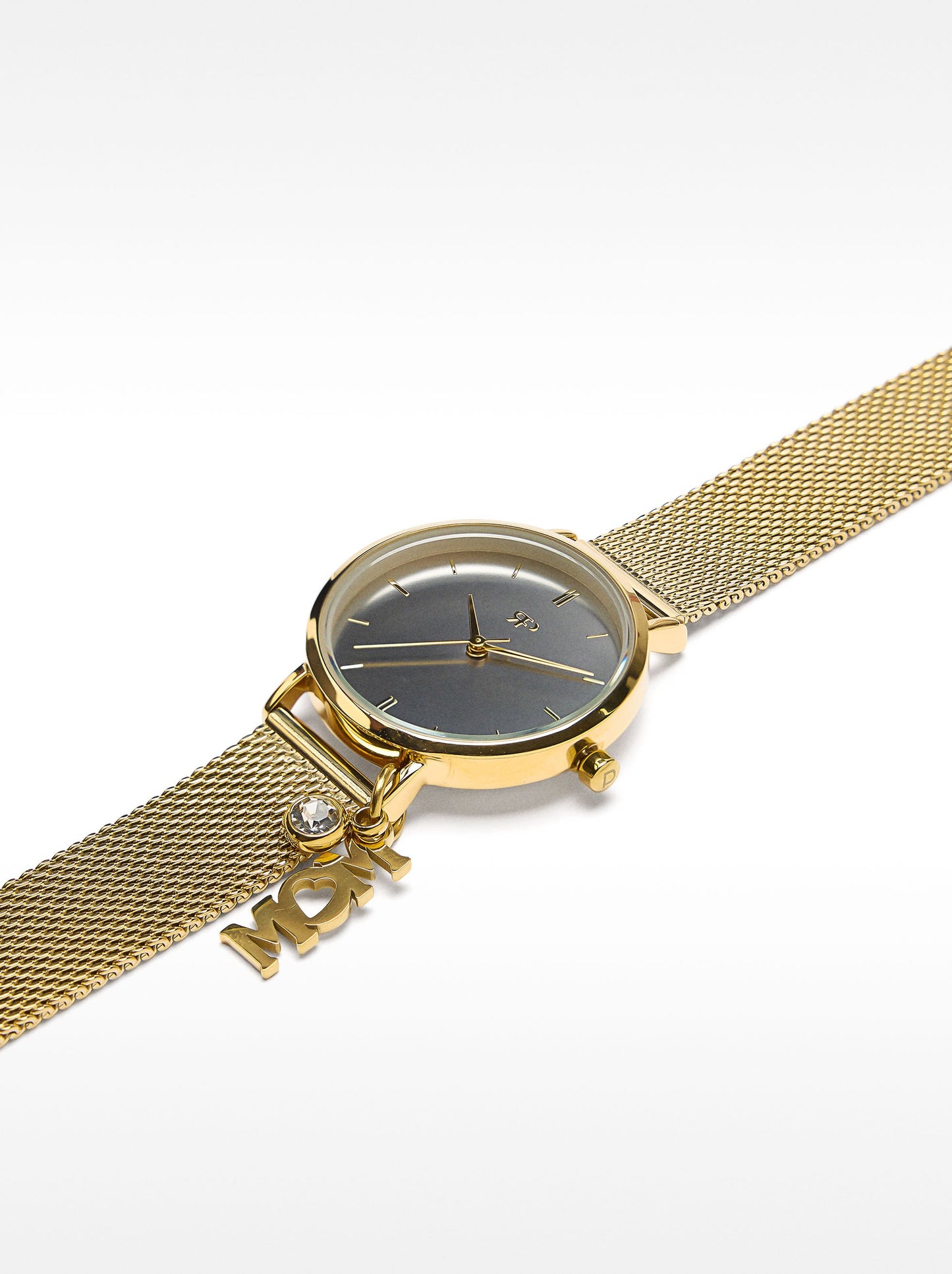 Watch With Metal Mesh Bracelet And Charm