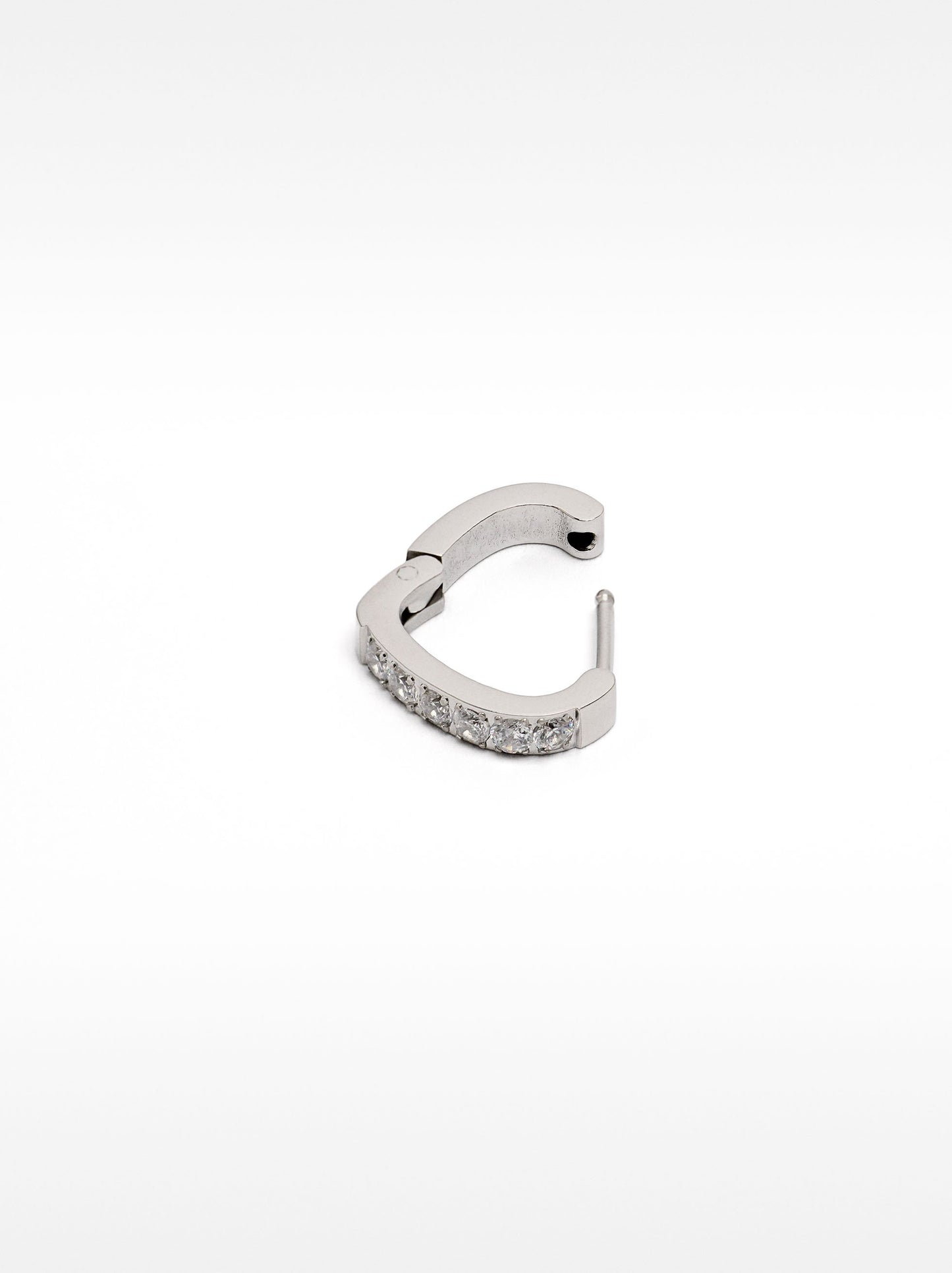 Single Heart Hoop And Crystals - Stainless Steel