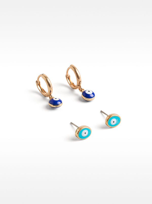 Set Of Enamel Eyes Earrings