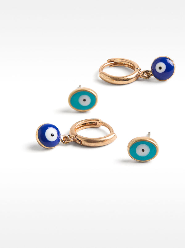 Set Of Enamel Eyes Earrings