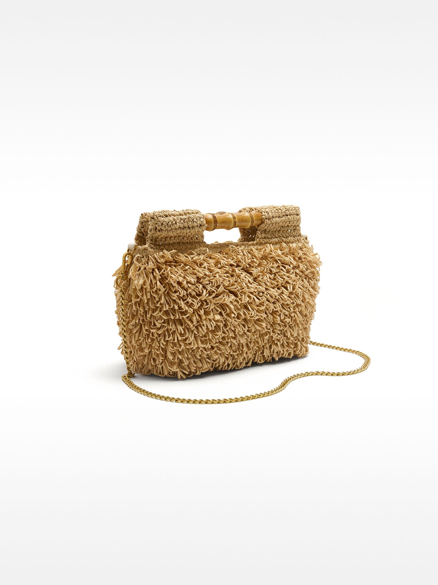 Straw-Effect Handbag With Bamboo