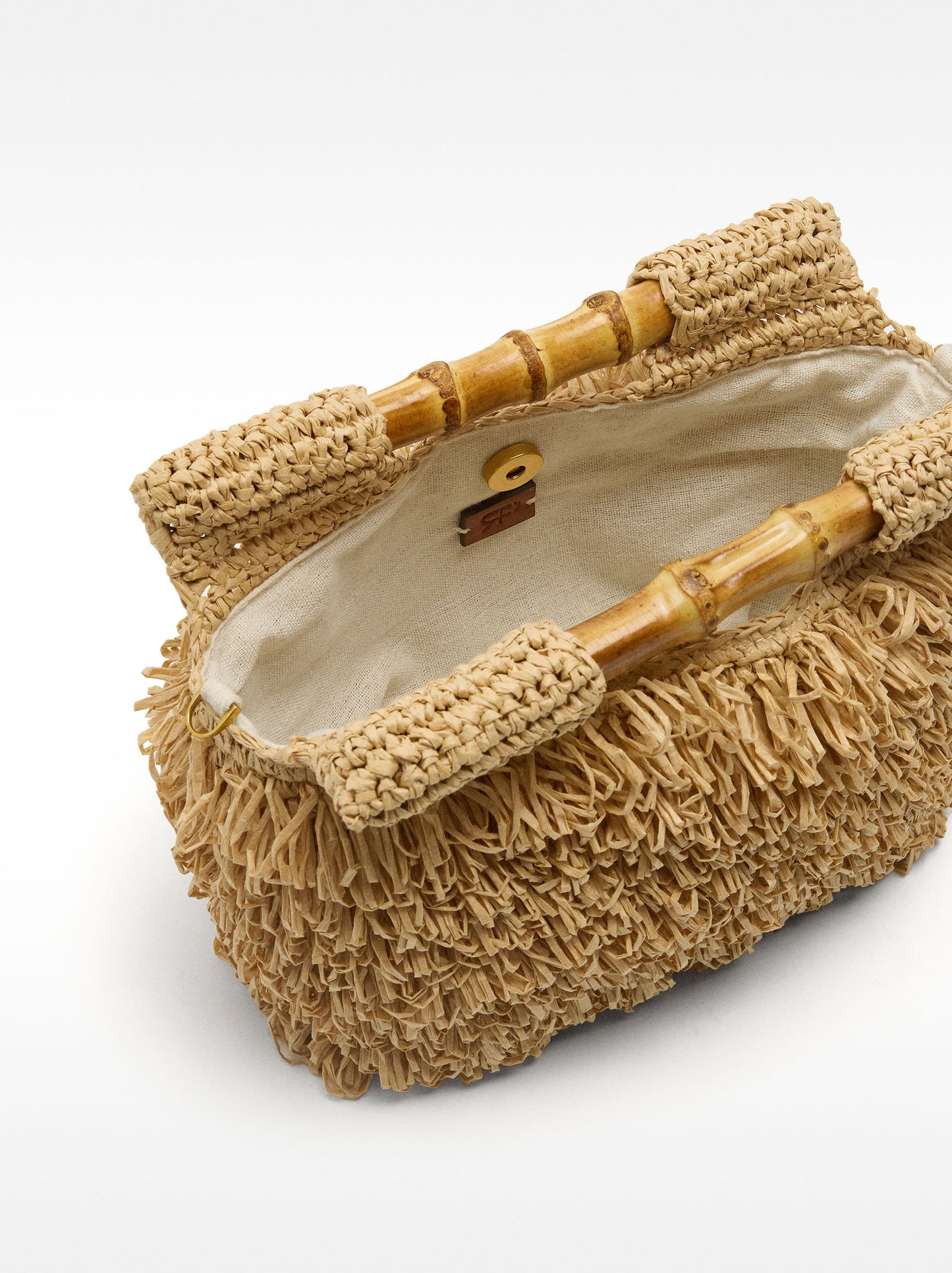 Straw-Effect Handbag With Bamboo