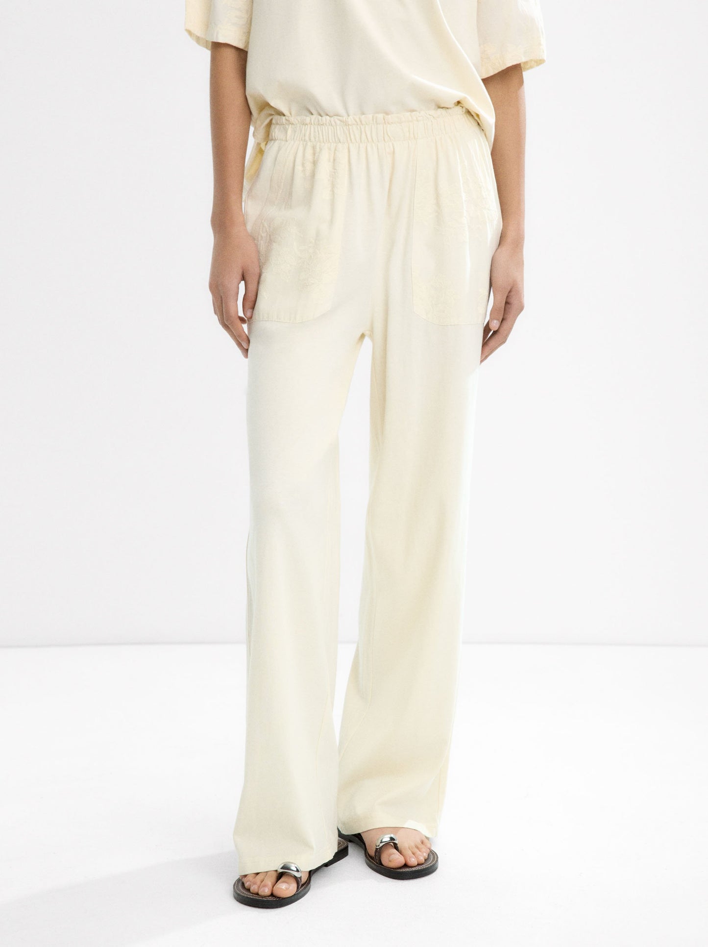 100% Cotton Trousers With Embroidery