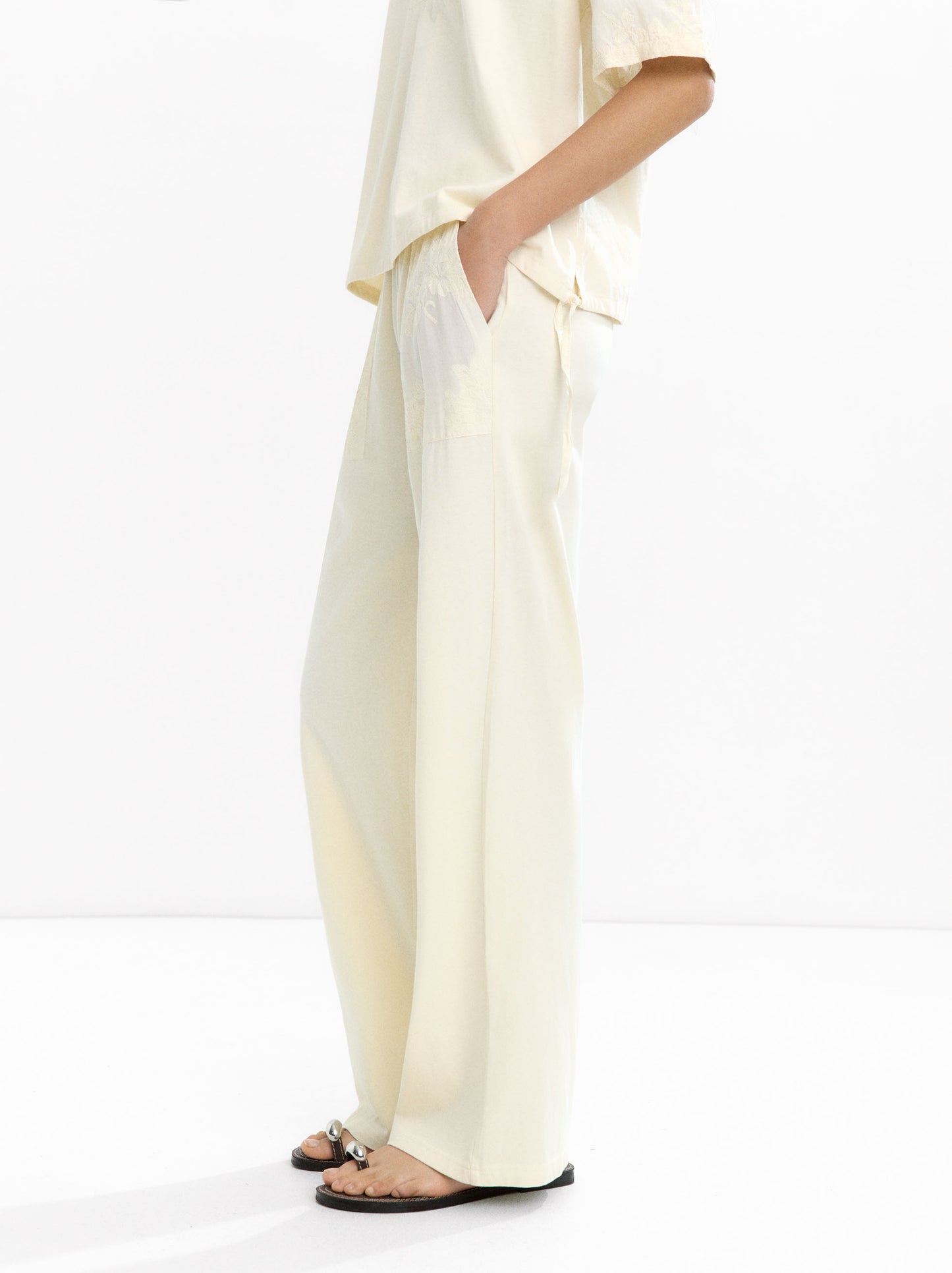 100% Cotton Trousers With Embroidery