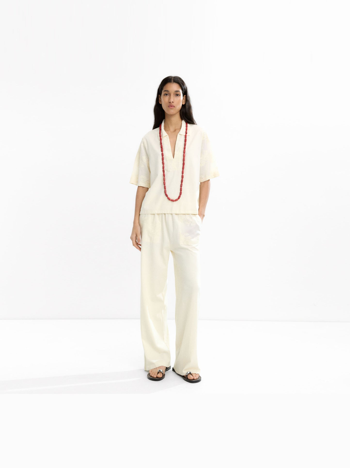 100% Cotton Trousers With Embroidery