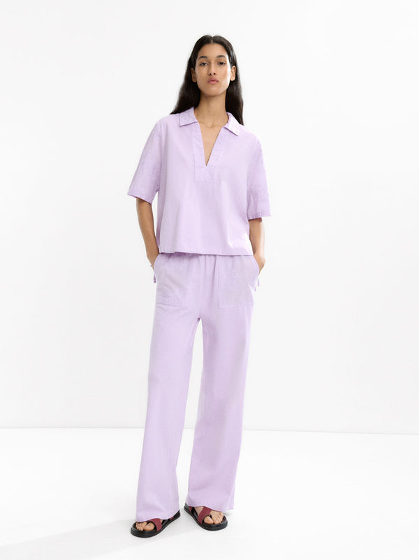 100% Cotton Trousers With Embroidery