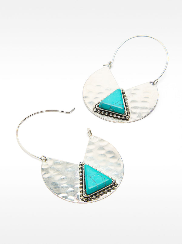 Triangular Stone Hoop Earrings