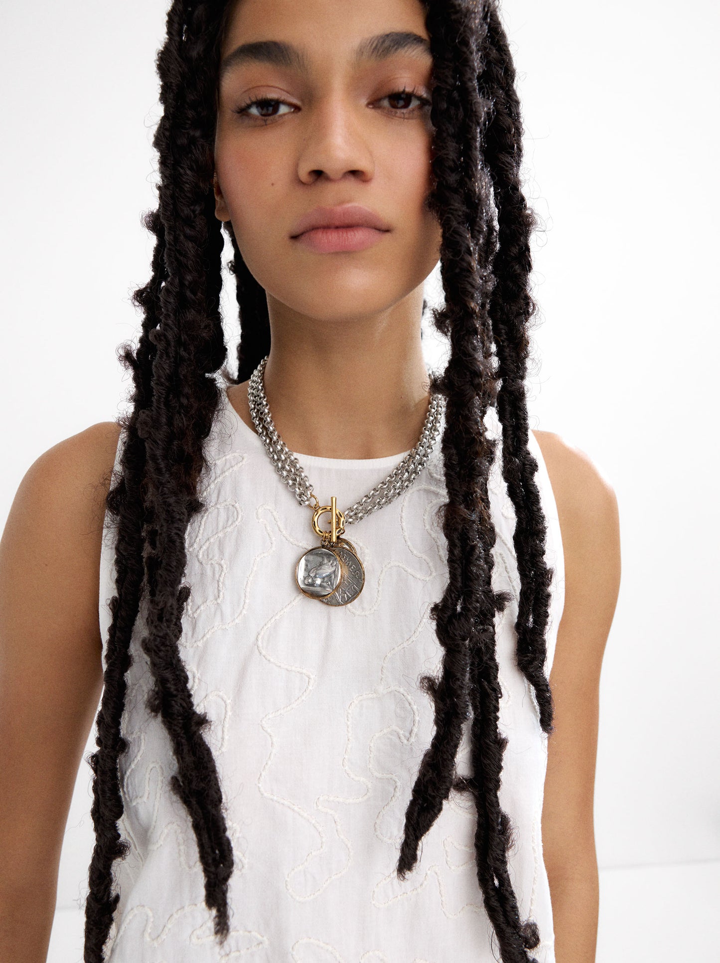 Wide Chain Necklace With Medals