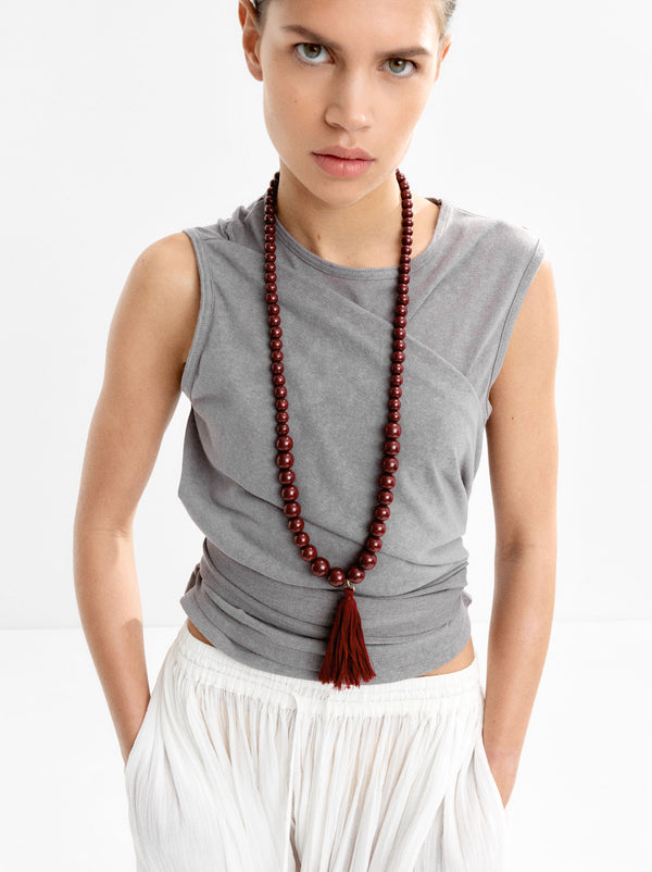 Cord Necklace With Beads And Tassel