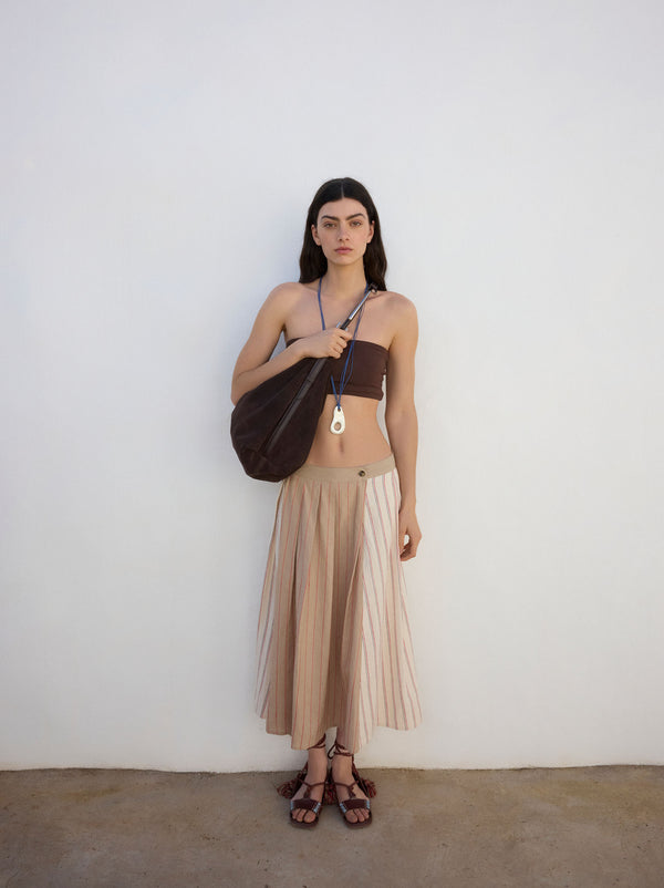 Bicolor Striped Midi Skirt
