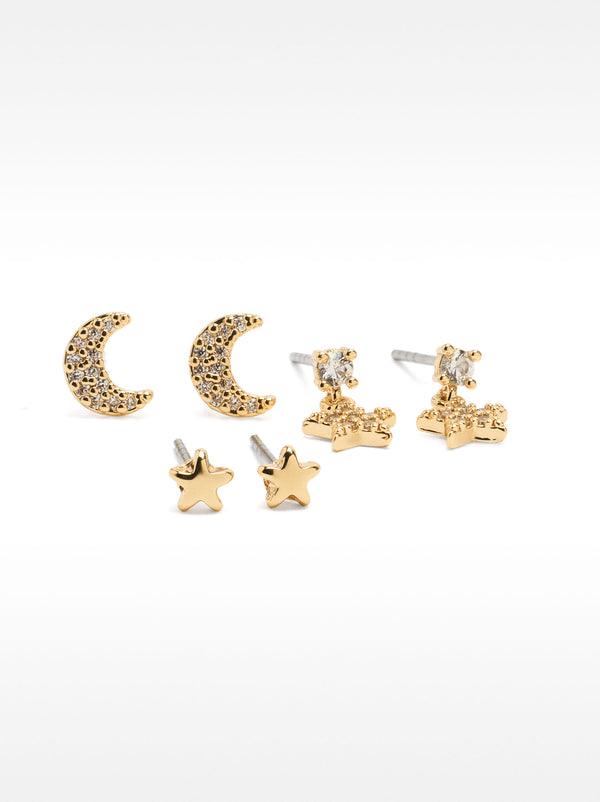 Star And Moon Earring Set With Zirconias