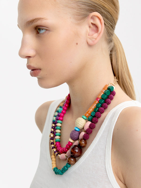 Triple Multicolor Bead Necklace