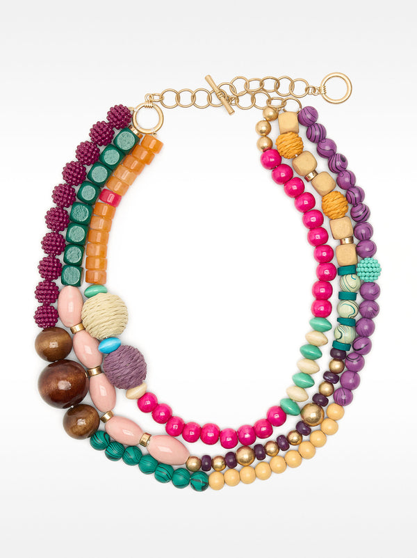 Triple Multicolor Bead Necklace