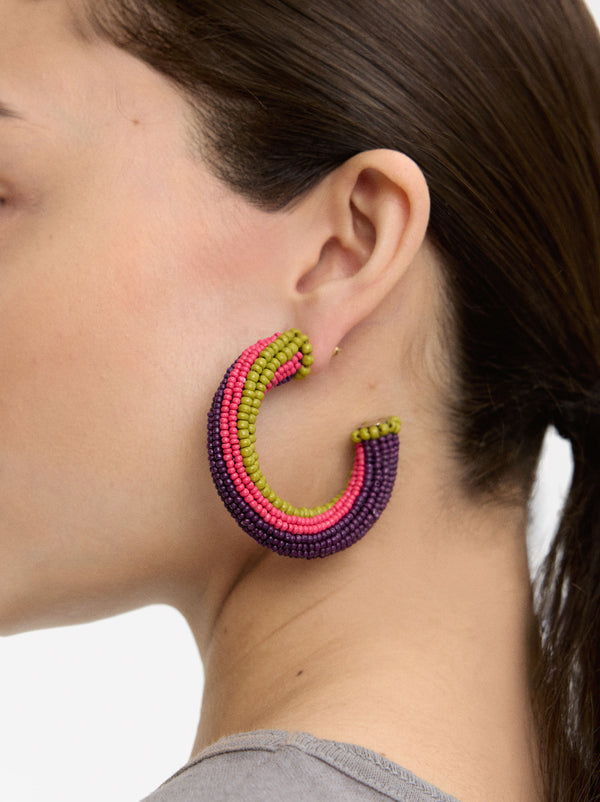 Multicolour Open Hoop Earrings With Beads