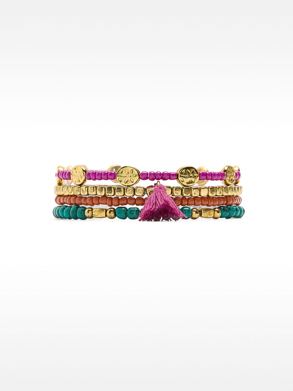 Set Of Bracelets With Beads And Tassel