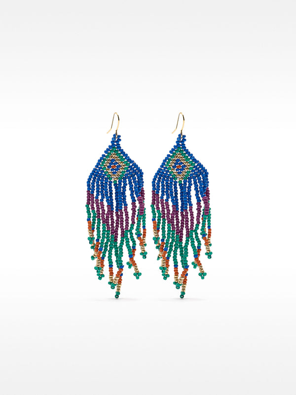 Multicolour Long Earrings With Beads