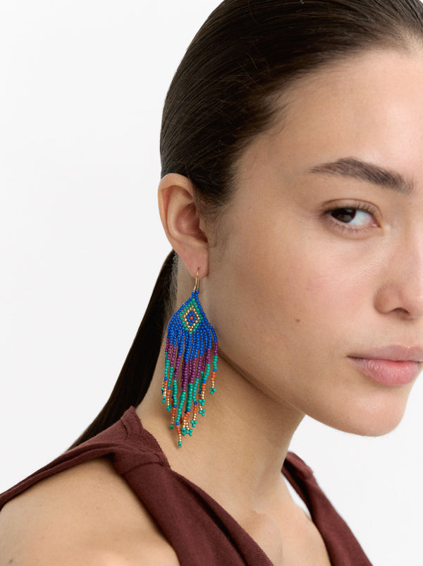 Multicolour Long Earrings With Beads
