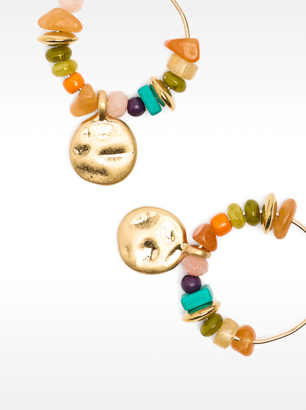 Hoop Earrings With Stones And A Medal