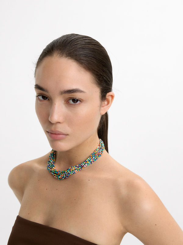 Multi-Strand Short Necklace With Beads