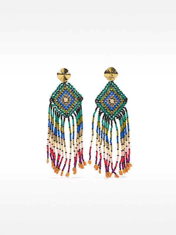 Striped Diamond-Shaped Earrings With Beads