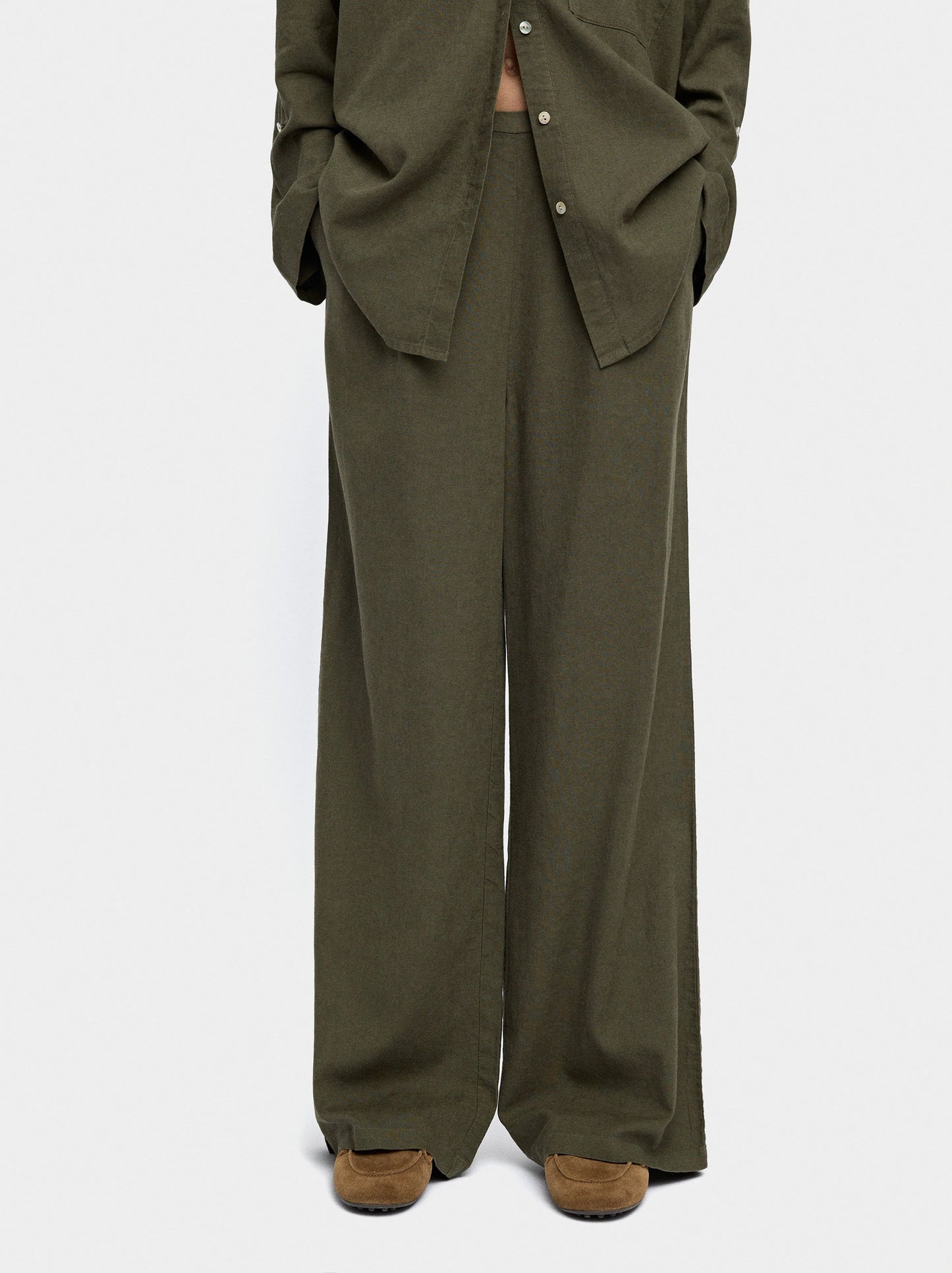 Linen-Blend Trousers With Elastic Waistband
