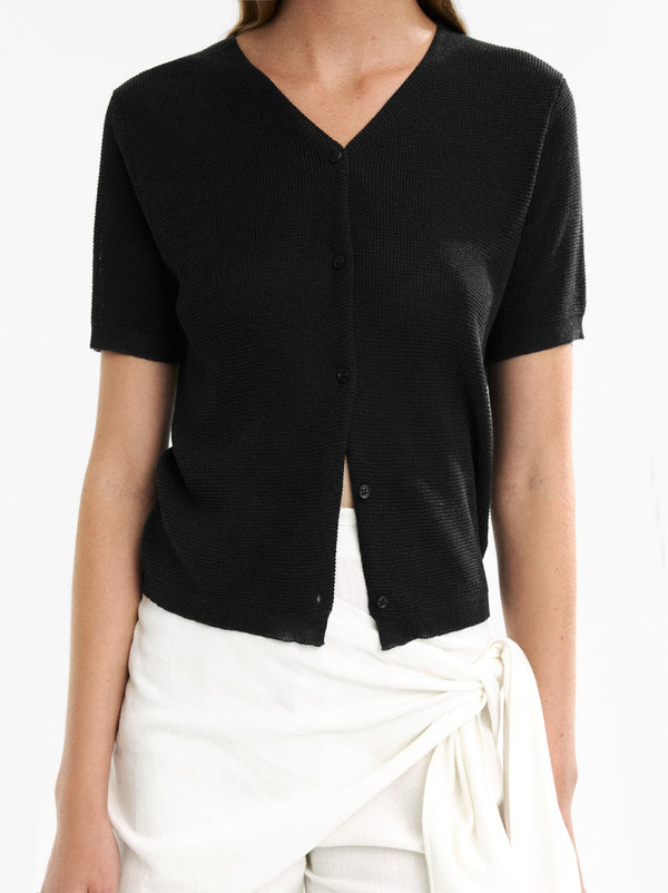 Short-Sleeve Knit Cardigan