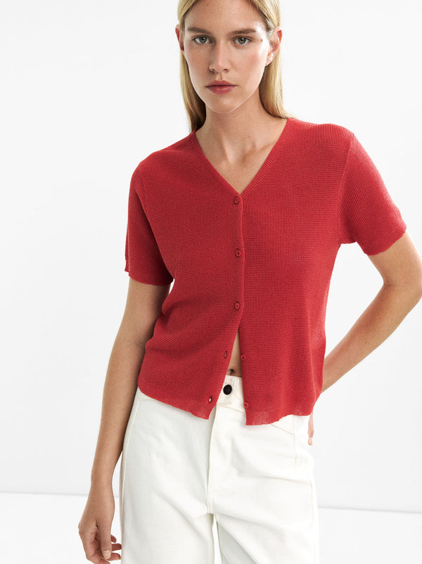 Short-Sleeve Knit Cardigan